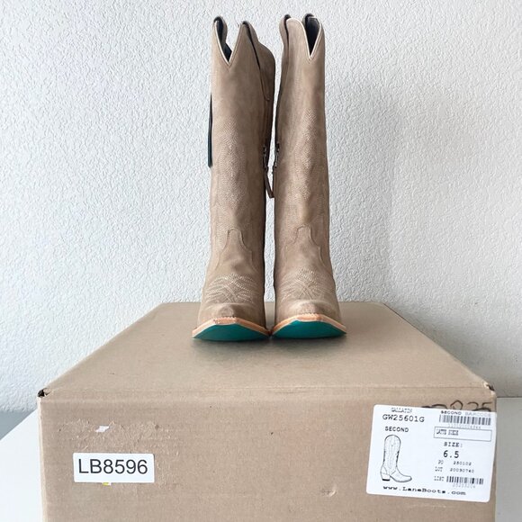 Lane Gallatin Womens Cowboy Boots 6.5 Latte Suede Cowgirl Western Mid Calf Tall - Picture 10 of 11